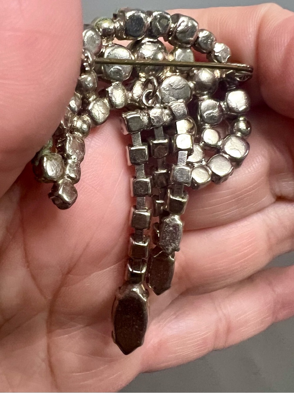 VTG MCM Rhinestone & Pearl Waterfall Dangle Brooch & Rhinestone Pin - Picture 7 of 10